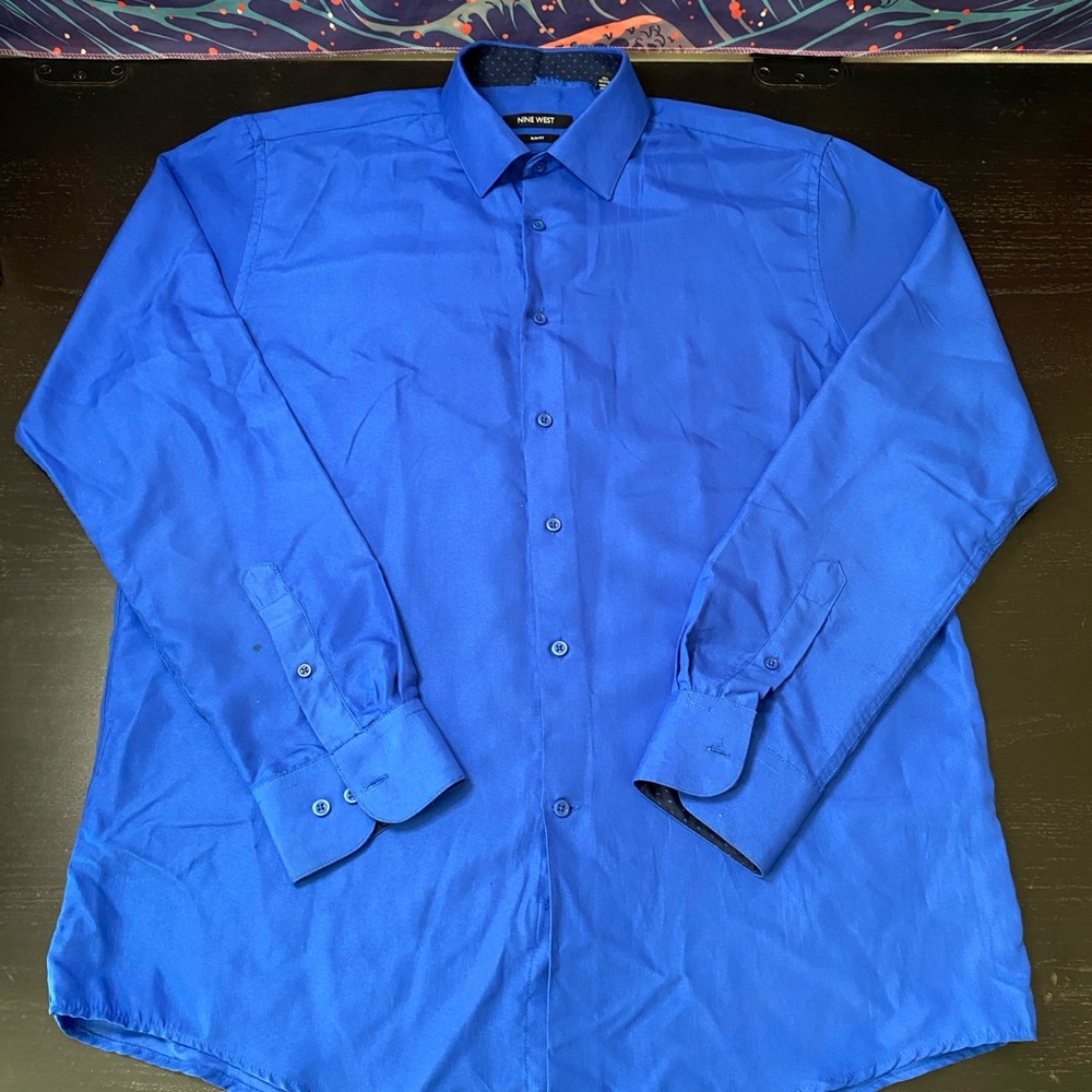 Nine West Men's Royal Blue Long-Sleeve Dress Shirt